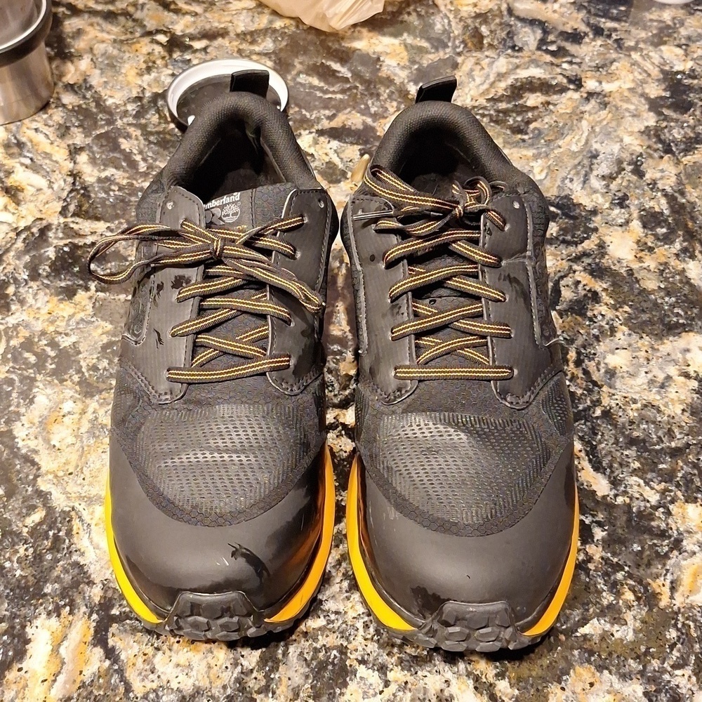 Mens Timberland Pro black/orange lace up work sneakers size 10W steel toe